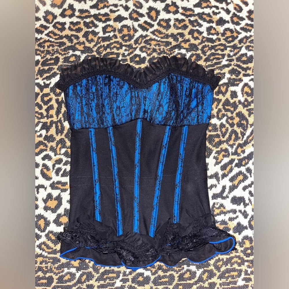 Elegant Black and Blue Lace Corset
